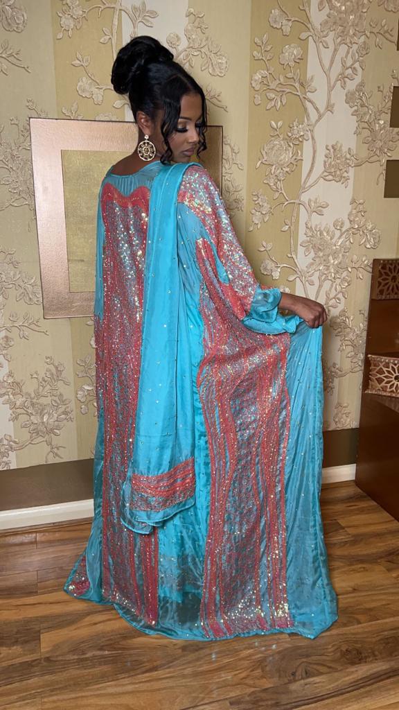 Light Blue with Rose Gold chiffon Somali Guest Dirac