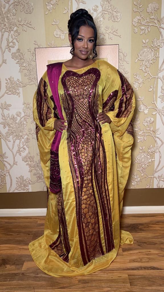 Golden with Purple chiffon Somali Dirac Set