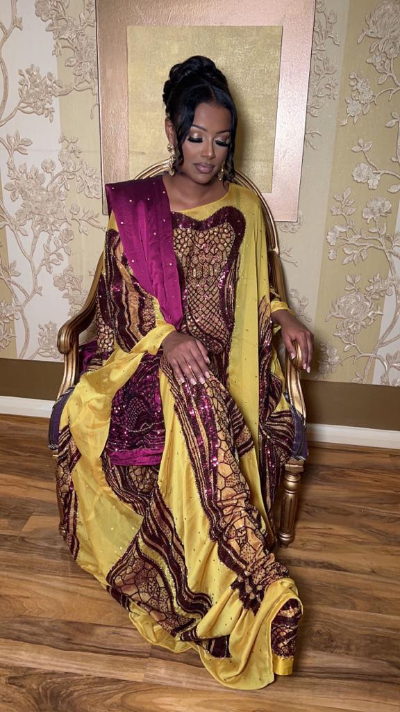 Golden with Purple chiffon Somali Dirac Set