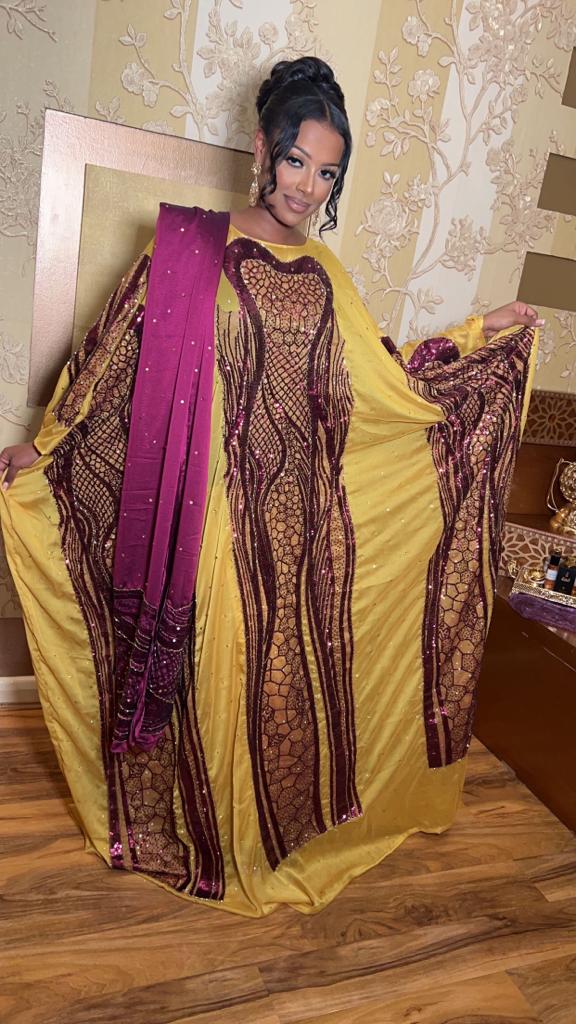 Golden with Purple chiffon Somali Dirac Set