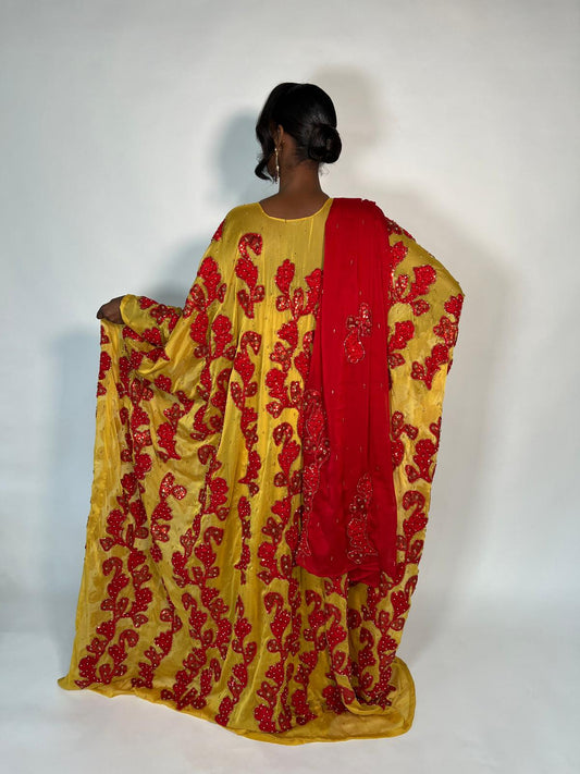 Crow Yellow and Red Silk Chiffon Somali Dirac Set
