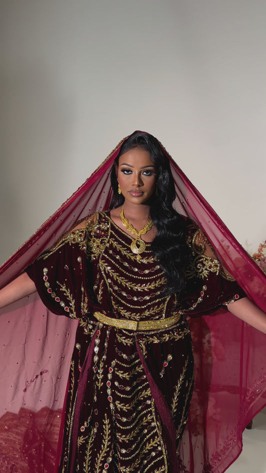 QUETZAL MAROON  SOMALI BRIDAL DIRAC SET