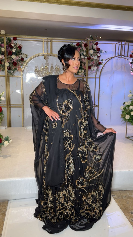 Black embellished with fancy fabric Dirac Set