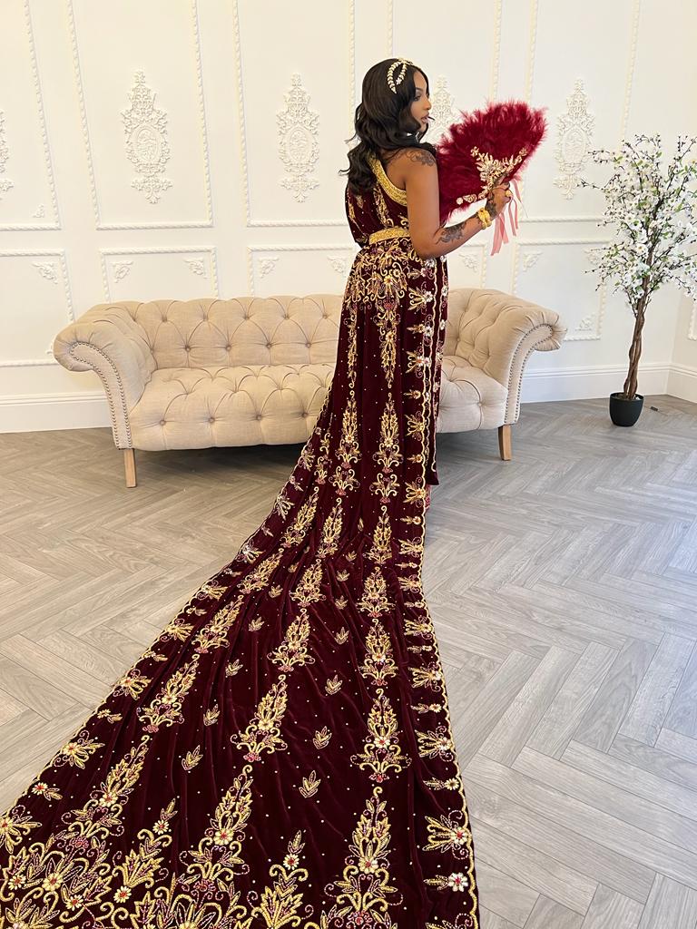 Maroon Bridal Dirac Velvet with crystal Hand work