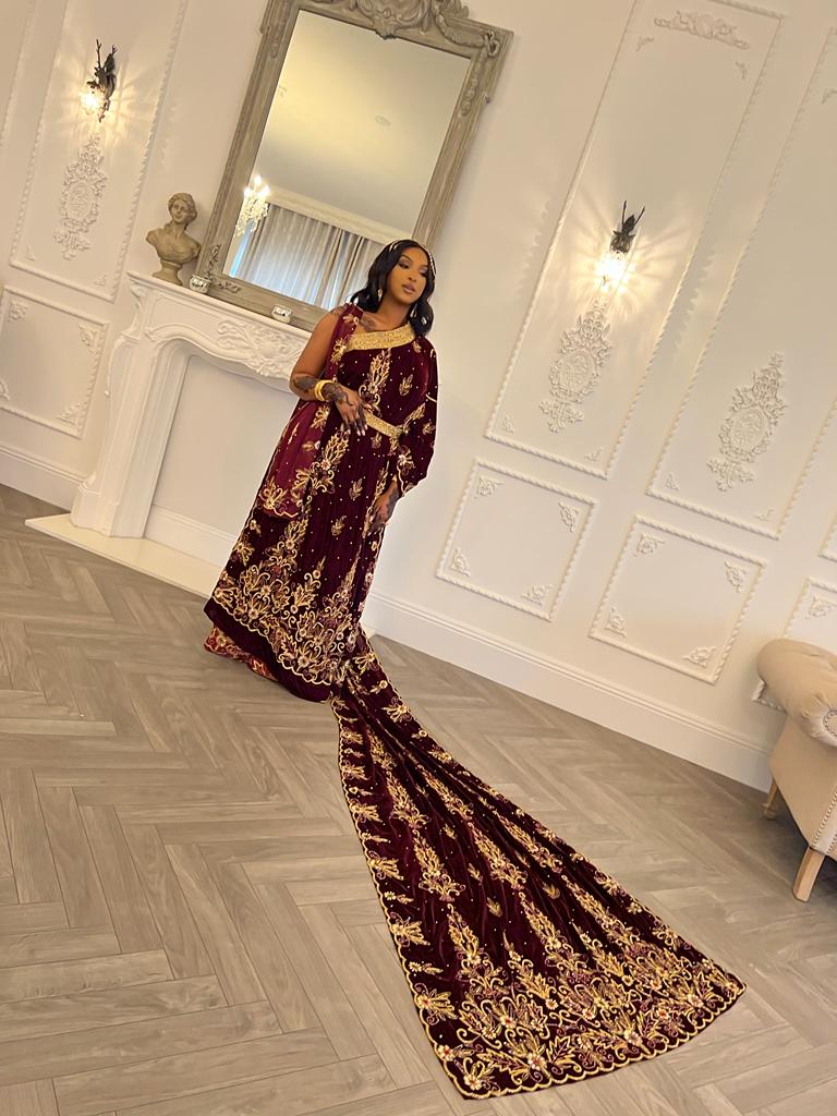 Maroon Bridal Dirac Velvet with crystal Hand work