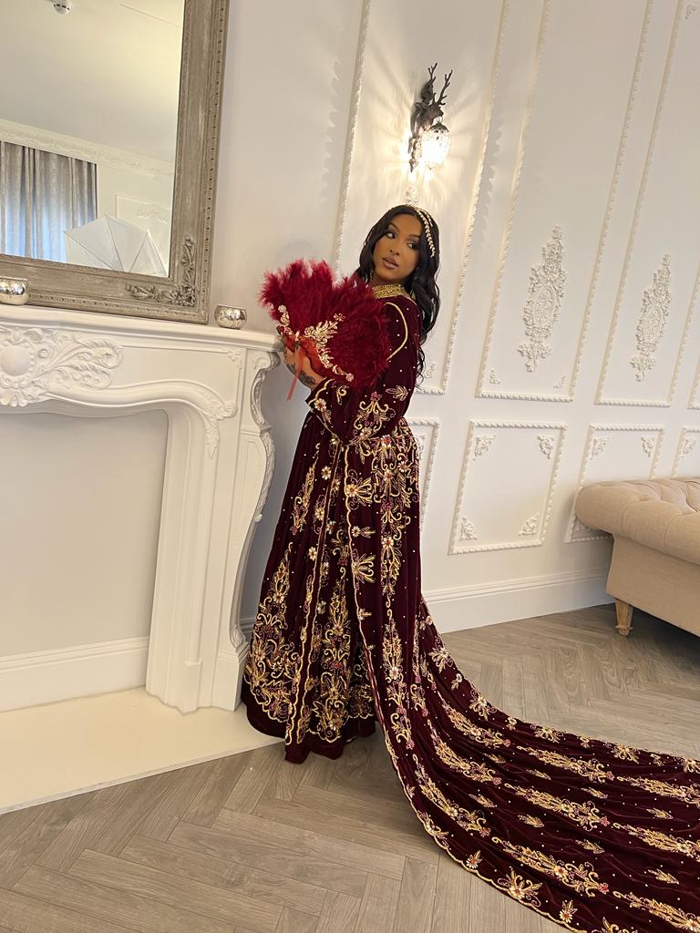 Maroon Bridal Dirac Velvet with crystal Hand work