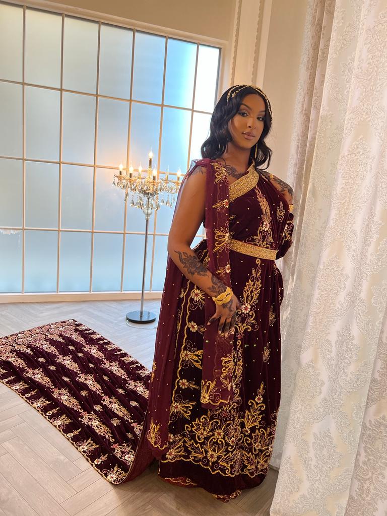 Maroon Bridal Dirac Velvet with crystal Hand work