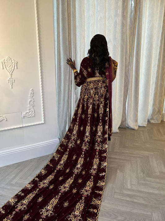 Maroon Bridal Dirac Velvet with crystal Hand work