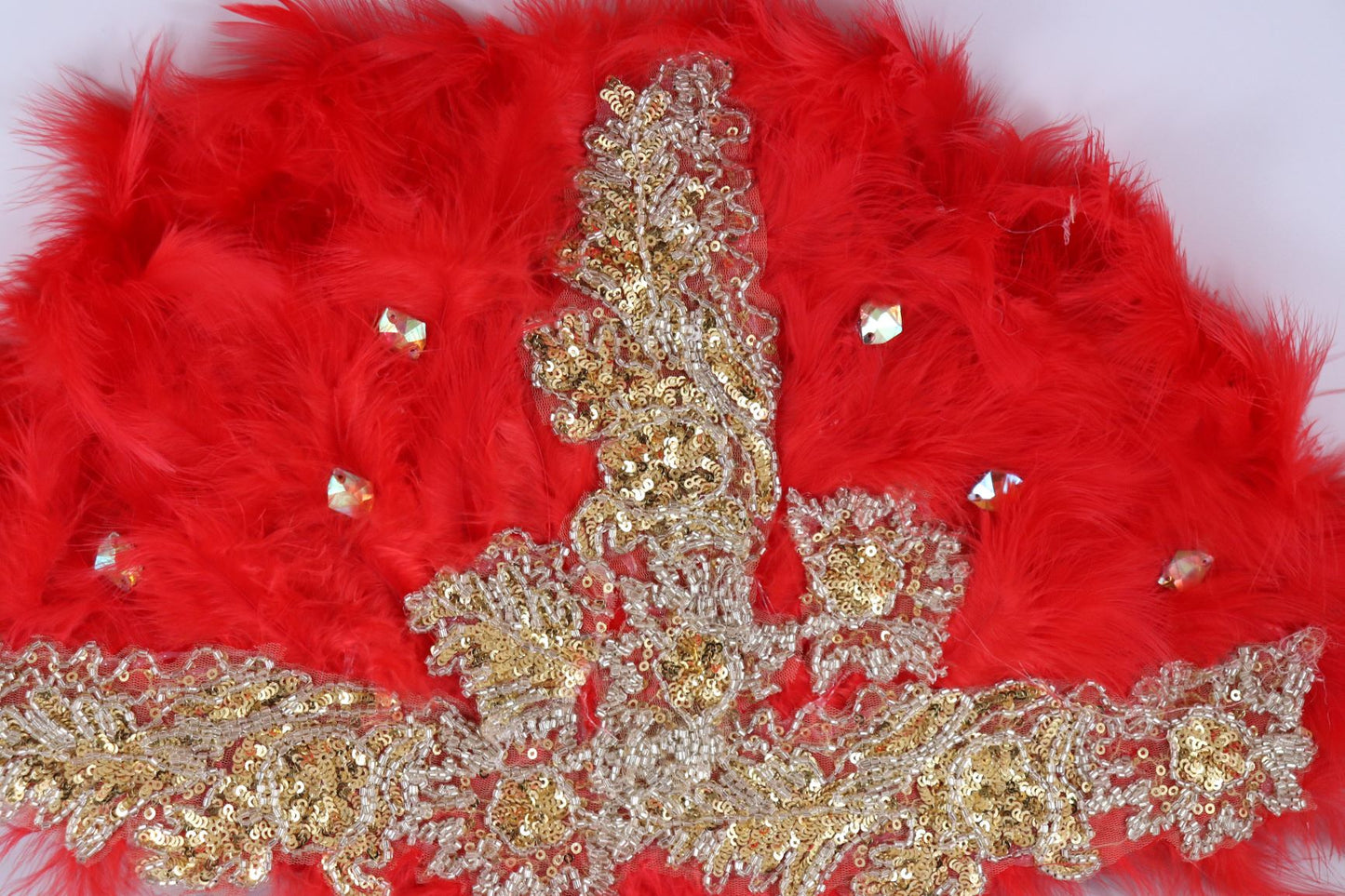 Bridal Red fur feather hand-held fan finished with fancy fabric and rhinestone