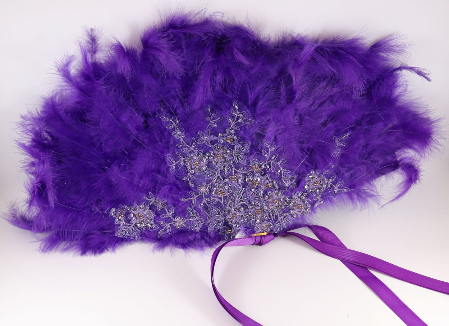 Bridal Violet fur feather hand-held fan finished with fancy fabric