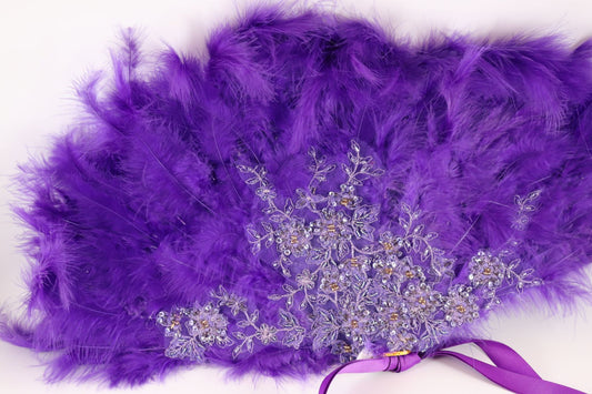 Bridal Violet fur feather hand-held fan finished with fancy fabric