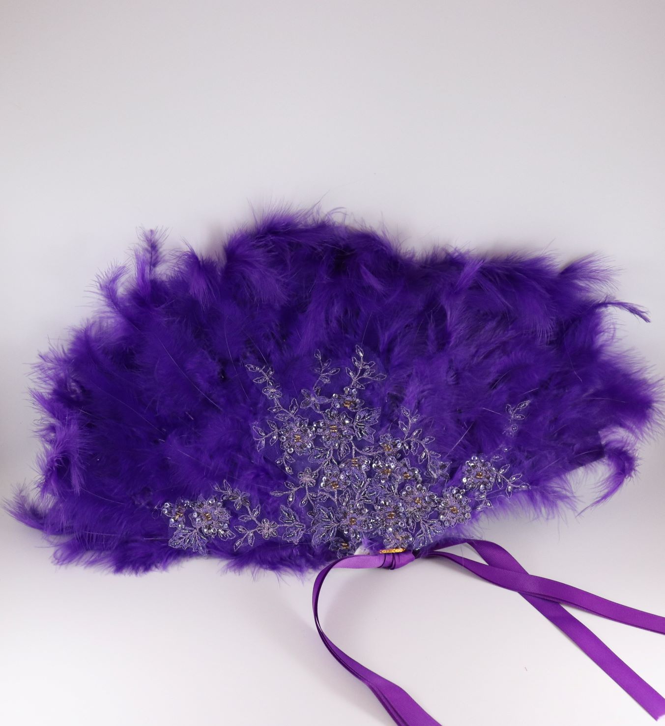 Bridal Violet fur feather hand-held fan finished with fancy fabric