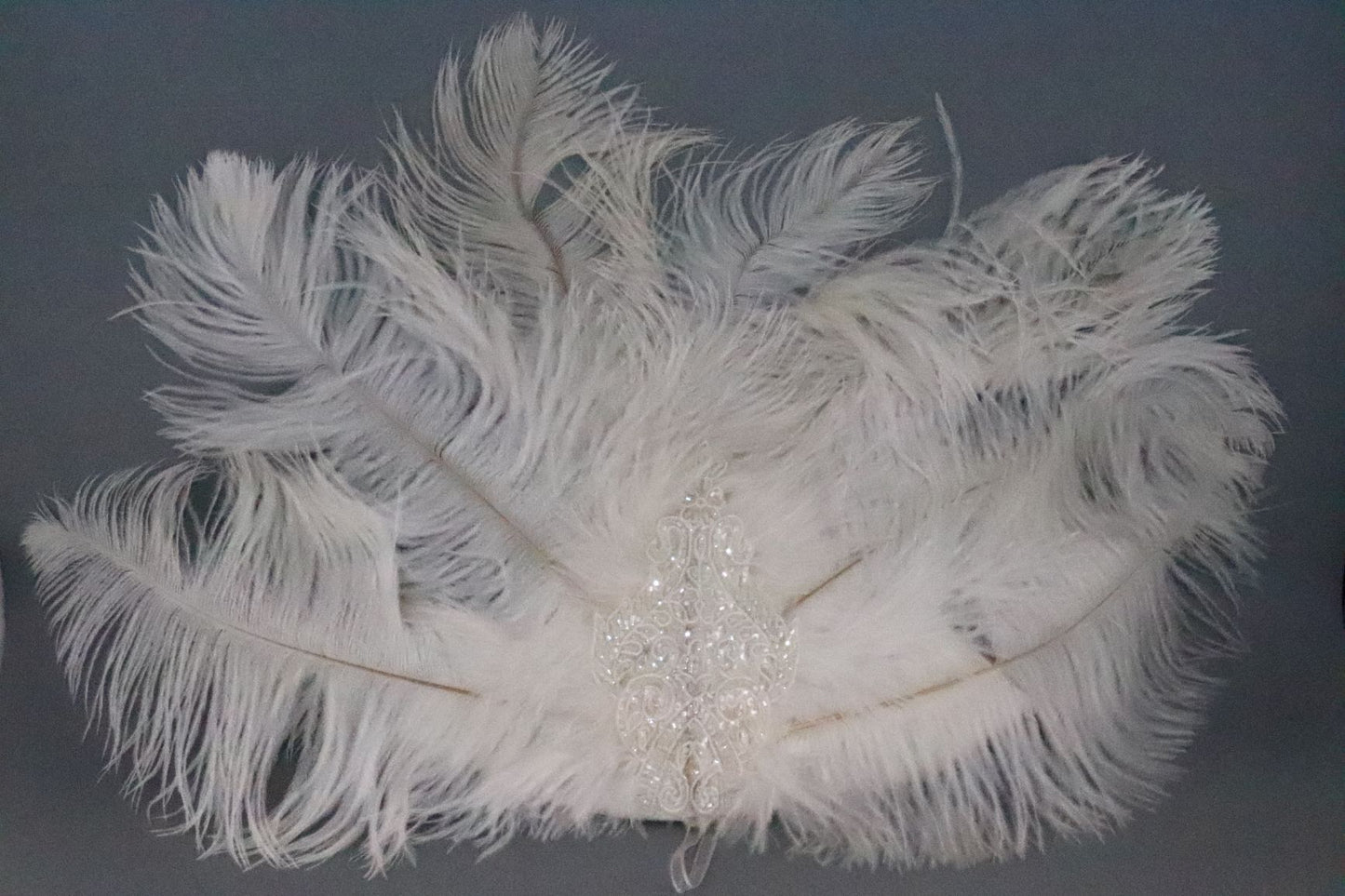 White Belly Dance Large Ostrich Feather hand-held Fan