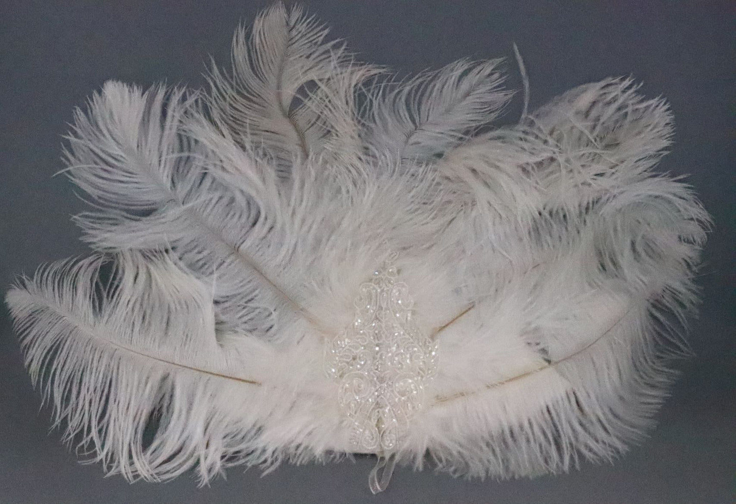 White Belly Dance Large Ostrich Feather hand-held Fan