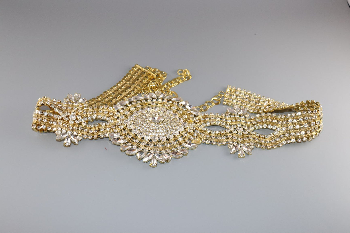 Round Bridal Belt Gold Crystal with chain