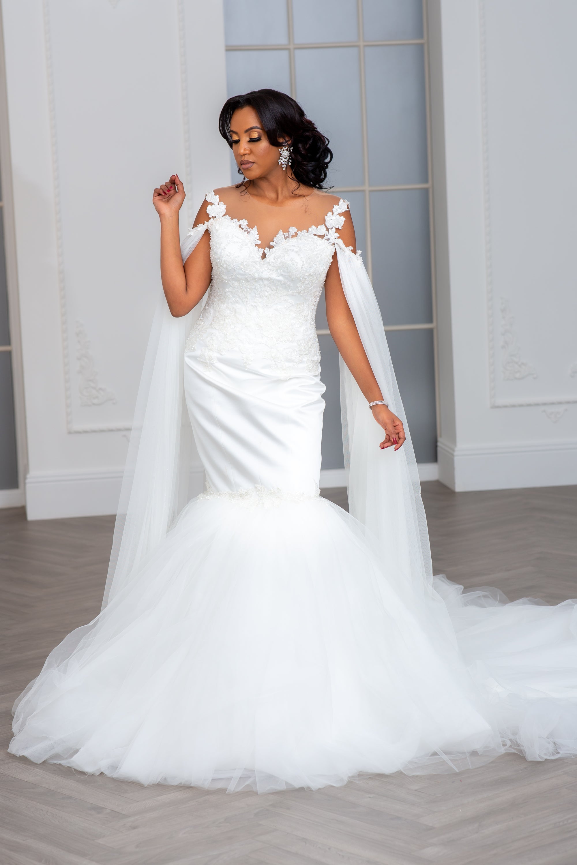 Trumpet sleeve wedding on sale dress