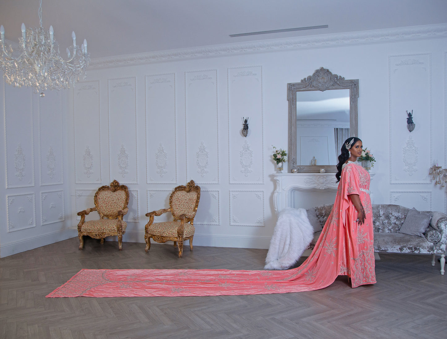 Peach Bridal Dirac Velvet Open From Both Side