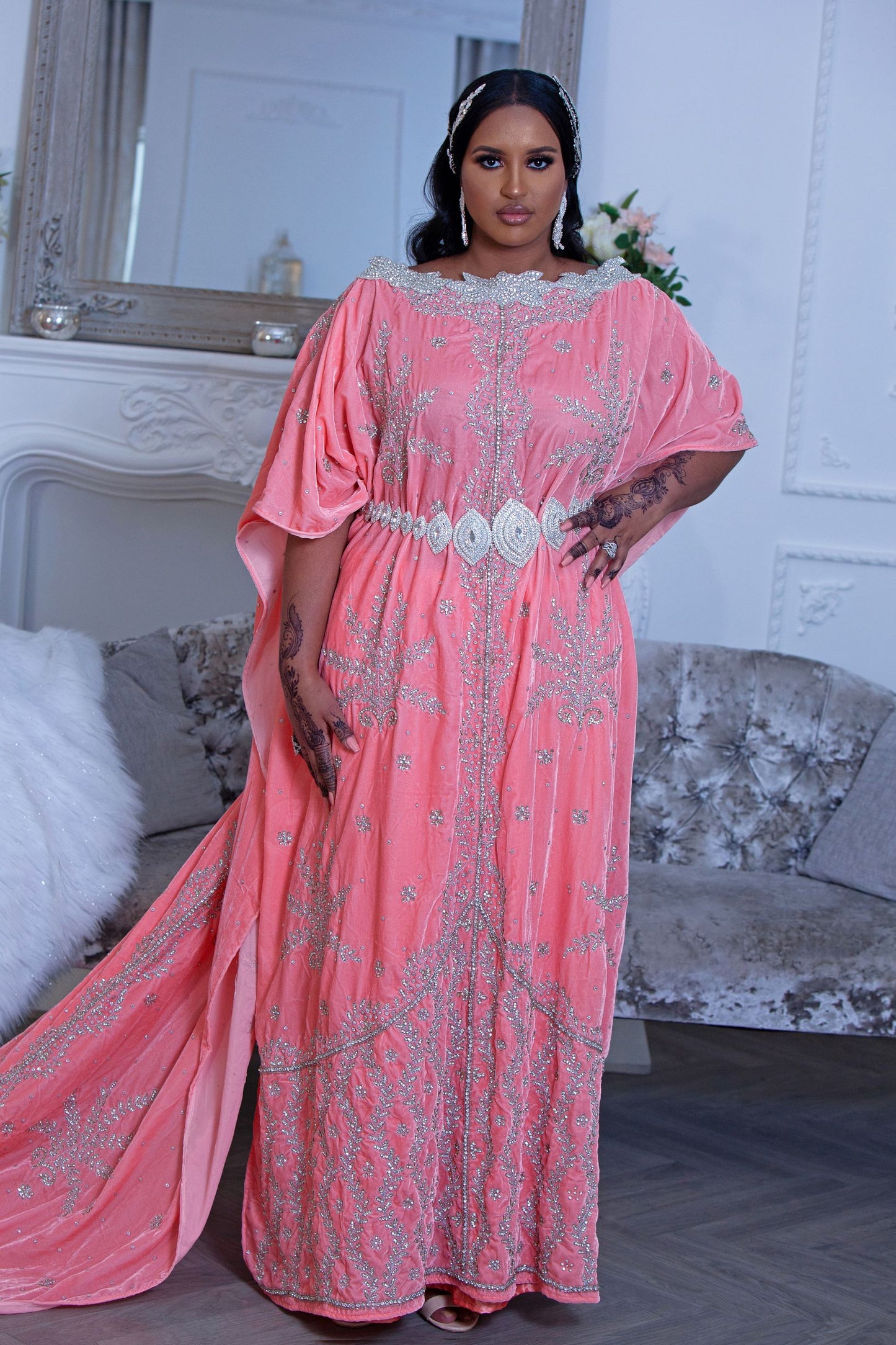 Peach Bridal Dirac Velvet Open From Both Side